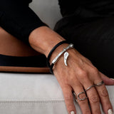 Bold stacked bracelets set, layered leather and metal cuffs for everyday look