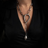 Edgy chunky hammered link chain and pendant leaf necklace