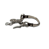 Silver charm bracelet, leather and metal bracelet with coins