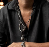Edgy chunky hammered link chain and pendant leaf necklace