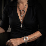 Edgy chunky hammered link chain and pendant leaf necklace