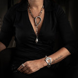 Edgy chunky hammered link chain and pendant leaf necklace