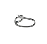 Adjustable two-finger ring in shiny silver with a fluid, geometric design and graceful curves.