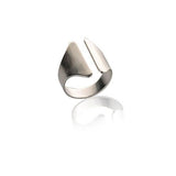 Silver-plated chunky ring with an edgy design, featuring an adjustable band and a unique cut-out shape.