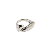 Adjustable wavy silver ring with a polished surface and flat wavy top, featuring an open design for a flexible fit.