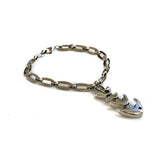 Chunky silver metal anklet featuring a fish pendant, made from stainless steel with a rhombus link chain.