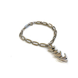 Chunky silver metal fish anklet with a rhombus link chain and a stylized fish pendant. Adjustable fit for layering.