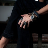 Chunky stainless steel chain and pendant with leather