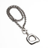 Statement metal necklace and bracelet set, unode50 style jewelry, heavy stainless steel chain with chunky pendant and buckle
