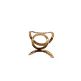 Hammered gold-plated metal ring featuring a circular geometric design, adjustable fit, and unique hollow shape.