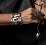 Unique wide arm cuff made in the uno de 50 style, Unisex bold and edgy armer