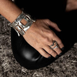 Unique wide arm cuff made in the uno de 50 style, Unisex bold and edgy armer