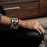Unique wide arm cuff made in the uno de 50 style, Unisex bold and edgy armer
