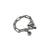 Chic silver bracelet featuring a stainless steel oval link chain and a "Silver Night" Swarovski crystal charm.