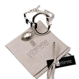 Standout black leather and horsebit metal made in the Uno de 50 style, equestrian cuff bracelet