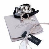 Double wrap leather and chain bracelet, chunky link chain cuff with buckle