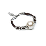 Bold luxury necklace and bracelet pearl set, unode50 style leather and metal cuff and choker