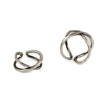 Set of two silver-tone adjustable punk rings with twists and curves, showcasing a unique, edgy design.
