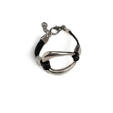 Black leather and metal bracelet, edgy standout cuff for a rock style look, unisex