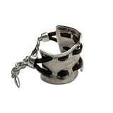 Unique wide arm cuff with leather in unode50 style, unisex bold and edgy armer bracelet