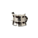 Unique wide arm cuff with leather in unode50 style, unisex bold and edgy armer bracelet