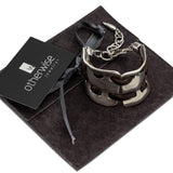 Unique wide arm cuff with leather in unode50 style, unisex bold and edgy armer bracelet