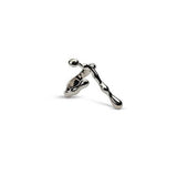 Adjustable silver-plated ring with an irregular, funky design featuring two bars for a unique look.