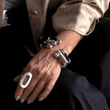 Metal cuff with leather in white/black/brown, modern stacked bracelet, bangle to complement other bracelets