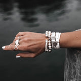 Metal cuff with leather in white/black/brown, modern stacked bracelet, bangle to complement other bracelets