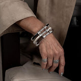 Metal cuff with leather in white/black/brown, modern stacked bracelet, bangle to complement other bracelets