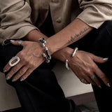 Metal cuff with leather in white/black/brown, modern stacked bracelet, bangle to complement other bracelets