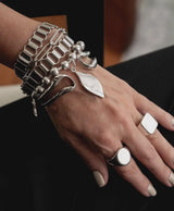 Layered statement chain bracelets and bangle, stacked chunky stainless steel cuffs