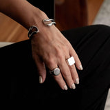 Layered statement chain bracelets and bangle, stacked chunky stainless steel cuffs