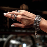 Layered statement chain bracelets and bangle, stacked chunky stainless steel cuffs