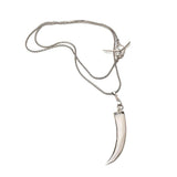 Edgy chic snake chain with shell pearl tooth pendant, Classy stainless steel wrap necklace with mother of pearl tooth