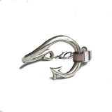 Bold silver-plated Zamak arrow bracelet with soft brown leather, featuring a unique adjustable design.