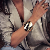 Chunky honey gold spring Bangle, Exaggerated geometric cuff bracelet