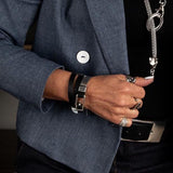Triple black leather and metal wrap bracelet with buckle and magnetic closure for your everyday look. unisex edgy cuff