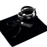 Triple black leather and metal wrap bracelet with buckle and magnetic closure for your everyday look. unisex edgy cuff