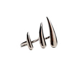 Adjustable double finger horns ring in 18K gold plated stainless steel, featuring a sleek, geometric, brutalist design.