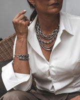 Bold Stainless Steel Layered Necklace with a Large Swivel Lobster Clasp - Chunky Non-Tarnish Silver Choker