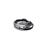 Layered Leather and snake chain wraparound bracelet in black with silver bangle, Bold bracelet set