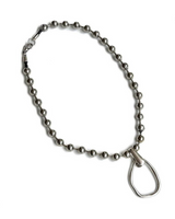 Chunky silver ball chain choker with a hammered loop pendant, showcasing a rock style and adjustable fit.