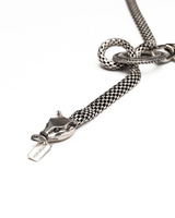 Antique plated steel choker and long necklace set featuring a tiger head pendant, black and silver chain design.