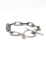 Bold chunky silver anklet featuring a T-clasp, made from a thick link chain with an antique finish.