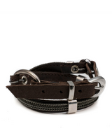 Brown leather collar with metal hardware on a white background