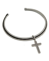 Silver headband with a cross charm on a white background