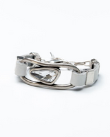 Silver lava leather bracelet with crystal accent, featuring a grey leather band and silver-toned metal details.