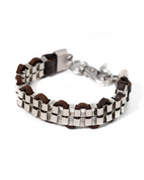 Bracelet with brown leather accents on a white background