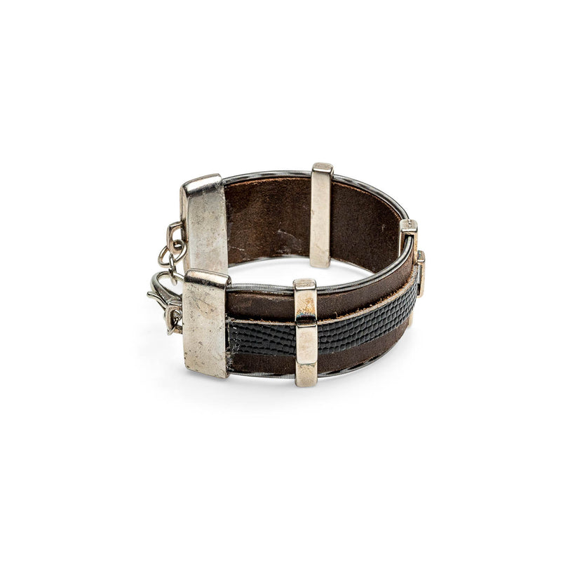 Men’s leather and metal bracelet combined for a strong look (M-7035)